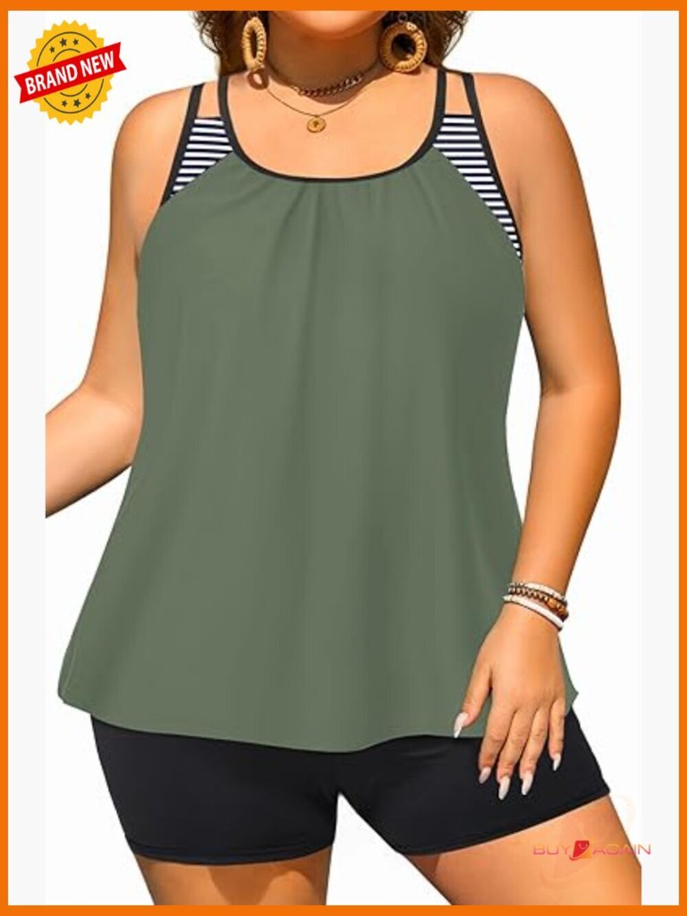 Plus Size Tankini with Boyshorts - Two Piece Tummy Control Swimsuit Set